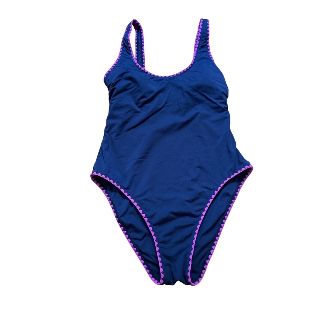 Lucky Brand Swimsuit Women Blue Purple Ric Rac Scalloped One Piece SIZE L/G